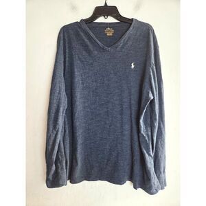 Polo Ralph Lauren Men Grey Blue V-Neck 100% Cotton Long Sleeve Shirt size XL